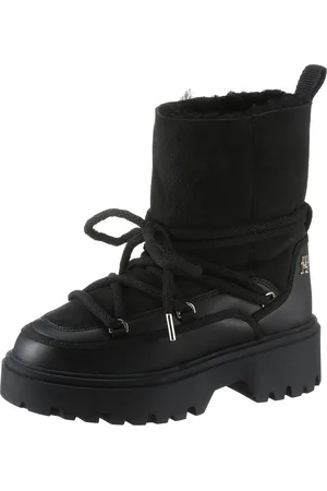 Tommy Hilfiger Snowboots »REAL SHEARLING LACE-UP SNOWBOOT«, Blockabsatz, Winterboots, Schneestiefel, aufgesetzte Schnürung