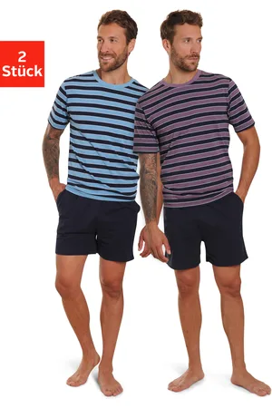 AUTHENTIC LE JOGGER Pyjama, (Packung, 4 tlg., 2 Stück), Schlafanzug mit gestreiften Oberteilen
