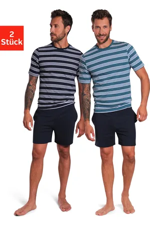 AUTHENTIC LE JOGGER Pyjama, (Packung, 4 tlg., 2 Stück), Schlafanzug mit gestreiften Oberteilen