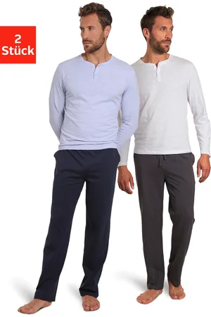 AUTHENTIC LE JOGGER Pyjama, (Packung, 4 tlg., 2 Stück), Schlafanzug mit Knopfleiste, Shirt aus strukturierter Baumwolle