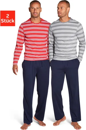 AUTHENTIC LE JOGGER Pyjama, (Packung, 4 tlg., 2 Stück), Schlafanzug mit gestreiften Oberteilen