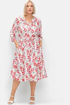 Sheego Druckkleid »Kleid mit Blütenprint und Taillen-Tunnelzug«