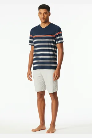 Schiesser Shorty »"Casual Nightwear"«, (2 tlg.), Shirt mit V-Ausschnitt und platzierten Ringeln
