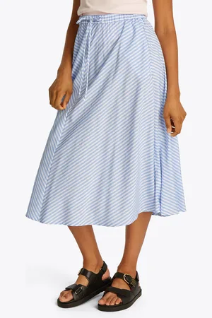 Tommy Hilfiger A-Linien-Rock »CRINKLE VISCOSE MIX MIDI SKIRT«, mit Streifenmuster, mit Tunnelzug am Bund