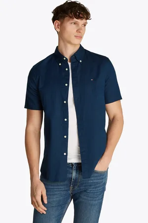 Tommy Hilfiger Kurzarmhemd »LINEN BLEND SOLID SS RF SHIRT«, mit Button-down-Kragen