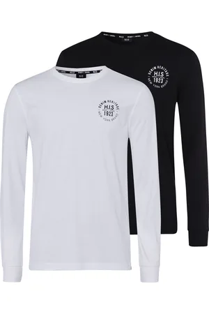 H.I.S Langarmshirt, (Packung, 2 tlg., 2er-Pack), Langarm, bedruckt, Rundhalsausschnitt, aus 100% Baumwolle