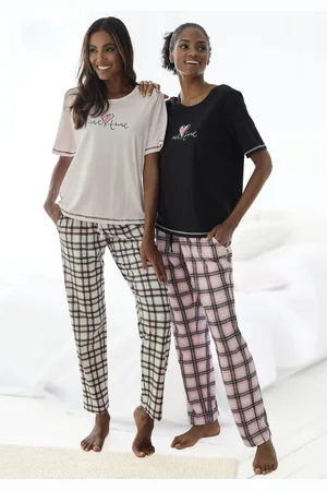 VIVANCE DREAMS Pyjama, (Packung, 4 tlg., 2 Stück), im Doppelpack mit Karomuster