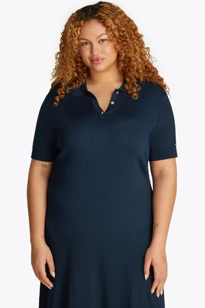 Tommy Hilfiger Strickkleid »CRV RIB BTN F&F POLO SWT DRESS«, in Großen Größen, Polokragen, Logostickerei