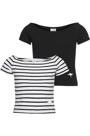 KangaROOS Carmenshirt »2er Pack T-Shirts«, (Packung, 2 tlg.), 1x uni + 1x geringelt