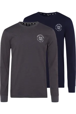 H.I.S Langarmshirt, (Packung, 2 tlg., 2er-Pack), Langarm, bedruckt, Rundhalsausschnitt, aus 100% Baumwolle