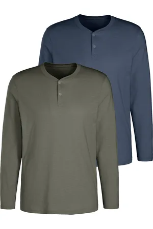H.I.S Langarmshirt, (Packung, 2 tlg.), Shirt mit Knopfleiste aus aus strukturierter Baumwoll-Qualität