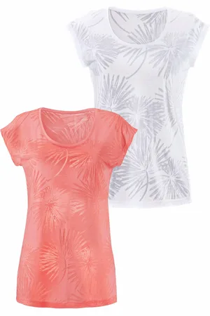 beachtime Kurzarmshirt »mit leicht transparenten Palmen«, (2er-Pack), aus weicher Ausbrenner-Qualität