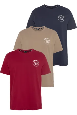 H.I.S T-Shirt, (Packung, 3 tlg., 3er-Pack), schmal geschnitten, bedrucktes Design, aus 100% Baumwolle