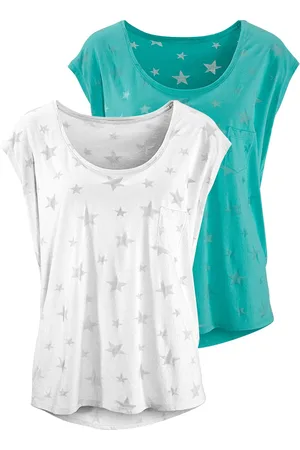 beachtime Kurzarmshirt »mit leicht transparenten Sternen«, (2er-Pack), aus weicher Ausbrenner-Qualität