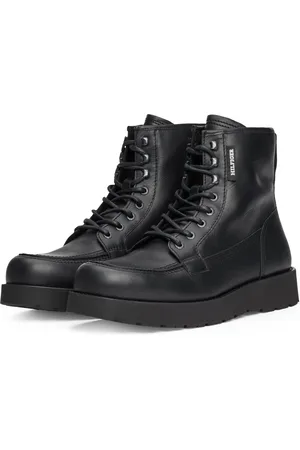 Tommy Hilfiger Schnürboots »TH AMERICAN PREM CHECK LTH BOOT«, Plateau, Herbstmode, Schnürstiefelette mit Label