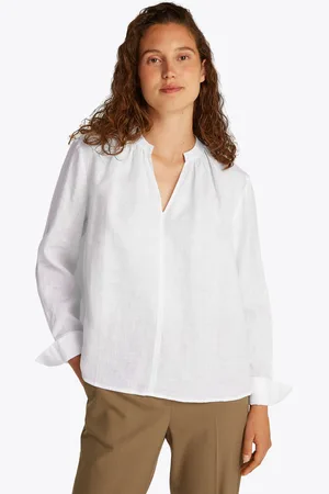 Tommy Hilfiger Klassische Bluse »ESS LINEN V-NECK BLOUSE«, mit Raffung,kühlendes Premium Leinen