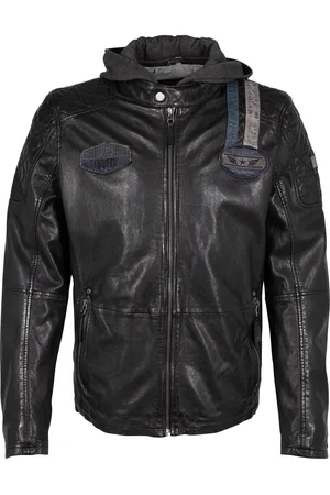 Mauritius Lederjacke »GMTinon«, mit Kapuze, im lässigen Bikerstyle, mit Badges, Reißverschluss