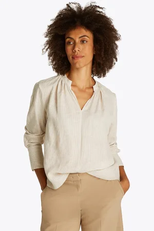 Tommy Hilfiger Klassische Bluse »ESS LINEN V-NECK BLOUSE«, mit Raffung,kühlendes Premium Leinen