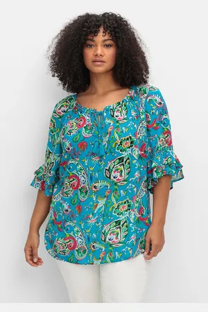 Sheego Tunika »Crinkle-Tunika mit Paisleydruck und Rüschenärmeln«, mit Paisleydruck und Rüschenärmeln