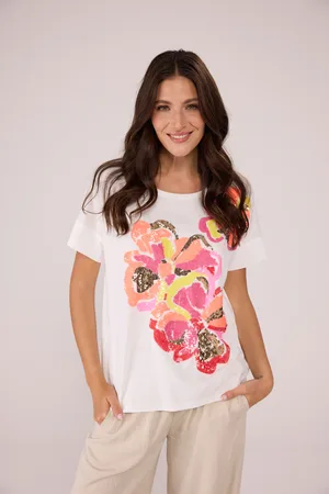 Lieblingsstück Rundhalsshirt »DavyL«, mit Blumendruck und Pailletten