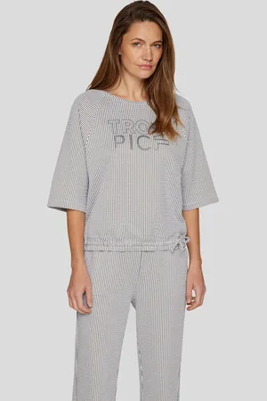 Rabe Kurzarmshirt, im Streifen-Look und mit Bindung am Saum