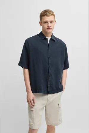 HUGO BOSS Leinenhemd »Lapoully_M«, mit Kontrastdetails innen