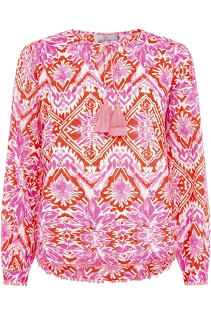 Zwillingsherz Shirtbluse »"Tröpfchen"«, mit auffallendem Muster, Tasseln und Pom Pom Besatz