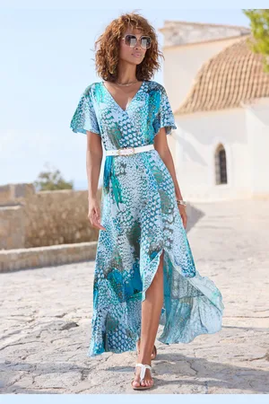 Buffalo Maxikleid, im Vokuhila-Schnitt, Schlitz und Volant, Flügelärmel, Druckkleid