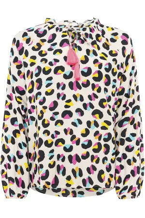 Zwillingsherz Schlupfbluse »"Crazy Leo"«, mit buntem Leomotiv, Bindeband mit pinken Tasseln