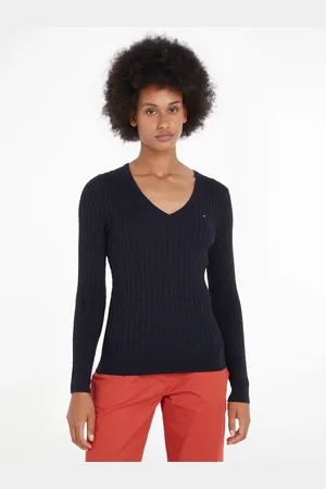 Tommy Hilfiger Strickpullover »CO CABLE V-NK SWEATER«, mit Zopfmuster