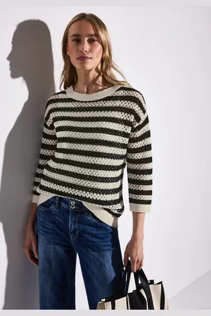 Street one 3/4 Arm-Pullover, mit Streifen und Lochmuster