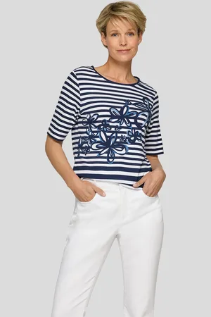 Rabe Rundhalsshirt, im Streifen-Design und mit floralem Muster