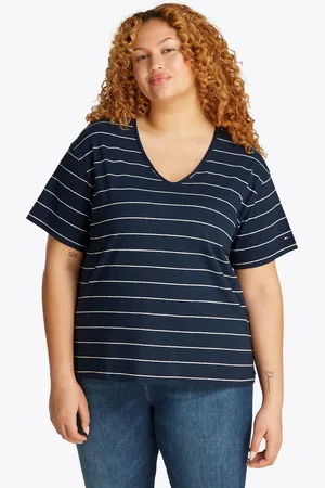 Tommy Hilfiger V-Shirt »CRV MODERN CO LINEN V-NK SS«, in Großen Größen