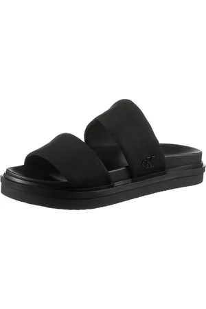 Calvin Klein Pantolette »FLAT MOLDED DBL BAR SANDAL CV«, Schlappen, Sommerschuh, Strandschuh, Poolslides zum Schlupfen