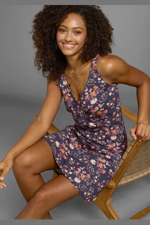Laura Scott Sommerkleid, mit gerafften Trägern & V-Ausschnitt in Wickeloptik - NEUE KOLLEKTION