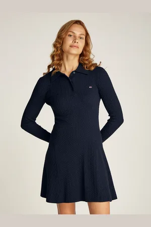 Tommy Hilfiger Strickkleid »TJW F&F POLO CABLE SWEATER DRESS«, mit kleinem Zopfmuster, Polokragen