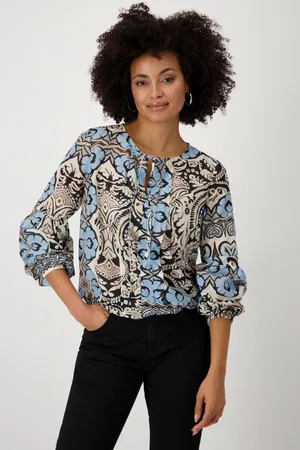 monari Langarmbluse »Bluse Ornament allover«, Mit Rundhalsausschnitt mit Schlitz