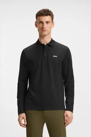 HUGO BOSS Langarm-Poloshirt »Plisy«, mit Streifen am Kragen