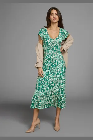 Laura Scott Midikleid, mit Alloverdruck & leicht gerafften Flügel-Ärmeln - NEUE KOLLEKTION