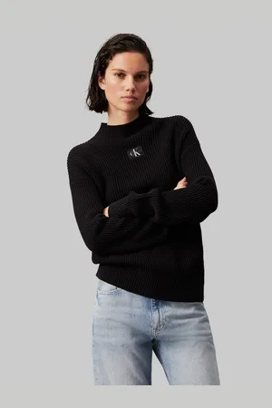 Calvin Klein Stehkragenpullover »WOVEN LABEL LOOSE SWEATER«, mit Logopatch