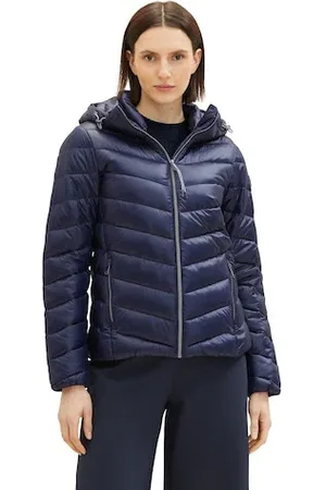 TOM TAILOR Steppjacke, mit Kapuze, mit Kapuze und seidig glänzendem Look