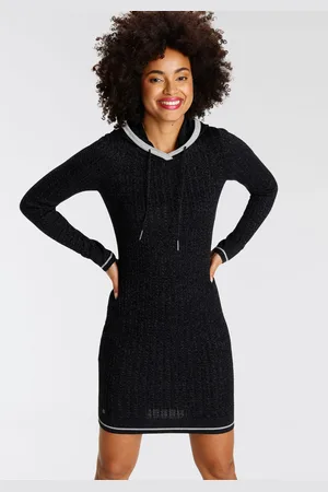 KangaROOS Strickkleid, mit Kapuze und Kordelzug, aus Feinstrick