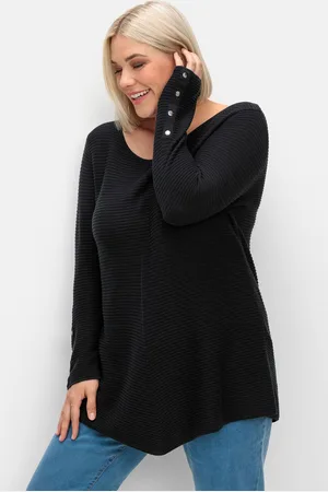 Sheego Rundhalspullover »Pullover mit spitz zulaufendem Saum«, mit spitz zulaufendem Saum