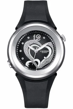 Calypso Quarzuhr, Armbanduhr, Damenuhr, mit Herzmotiv, bis 10 bar wasserdicht