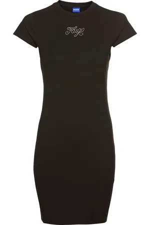 Hugo Blue Jerseykleid »Nalix_B«, mit Logoschriftzug Staß Glitzer