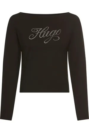 Hugo Blue T-Shirt »Dastja_B«, mit Graphic Logo Straß Design Glitzer