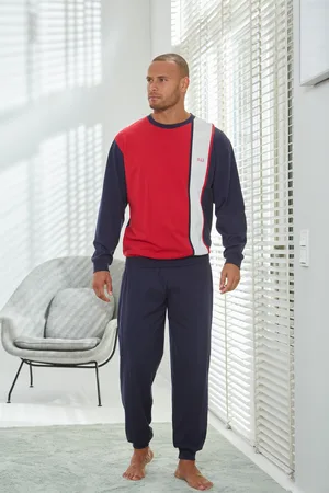 H.I.S Pyjama »Schlafanzug für Herren«, (2 tlg., 1 Stück), Schlafanzug mit breitem Streifen