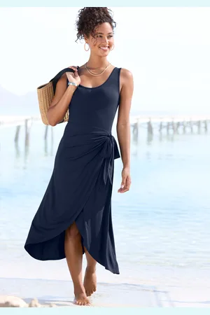 Lascana Strandkleid, mit Rock in Wickeloptik, Midikleid aus Jersey, Sommerkleid