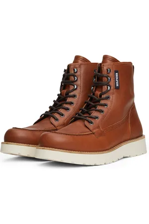 Tommy Hilfiger Schnürboots »TH AMERICAN PREM CHECK LTH BOOT«, Plateau, Herbstmode, Schnürstiefelette mit Label