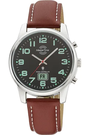 Master Time Funkuhr »Super Power«, Armbanduhr, Quarzuhr, Herrenuhr, Datum, Leuchtzeiger, Lederarmband